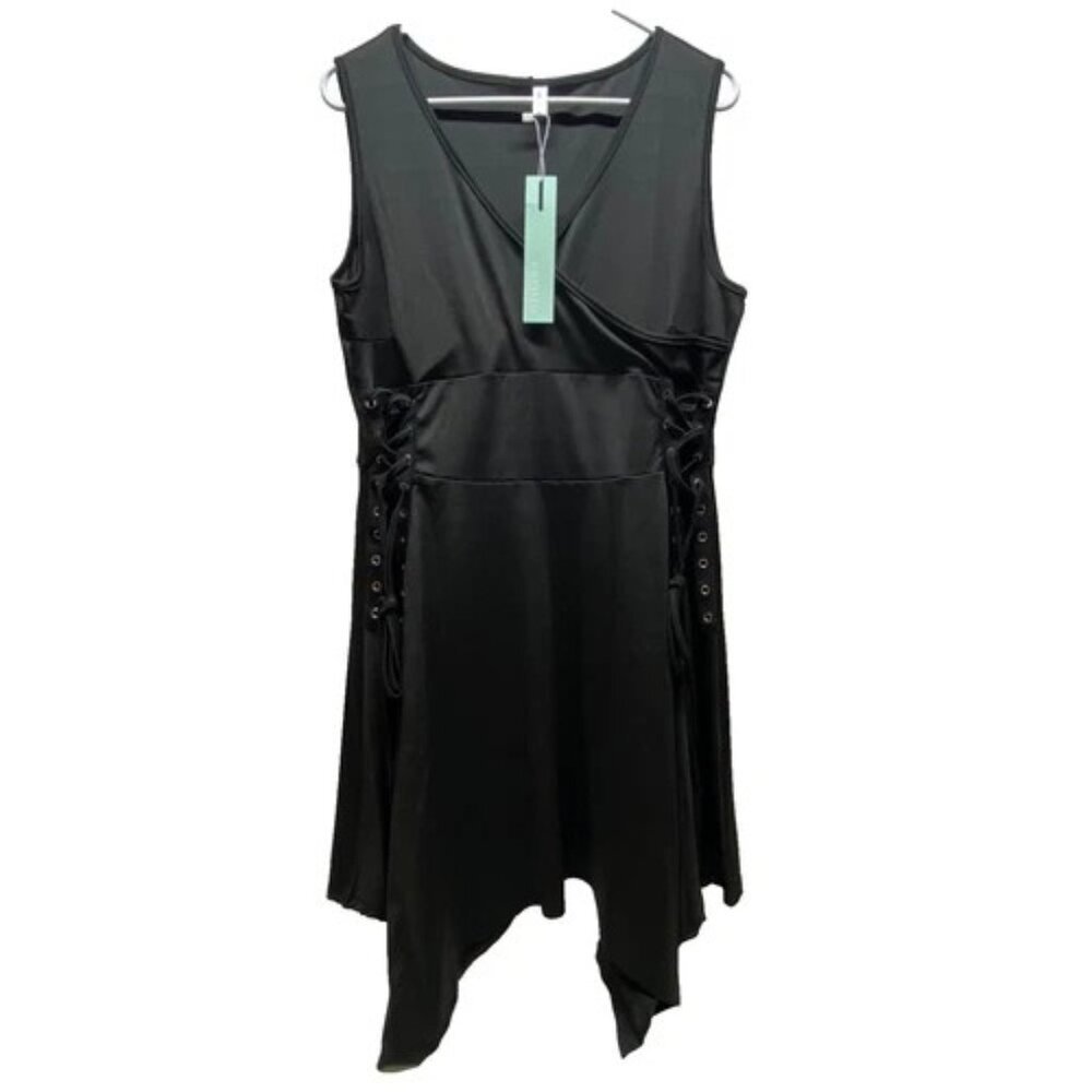 Dresslilly Dressfo Bodycon Dress Women's 14 Black‎ Stretch Sexy Side Tie NWT
